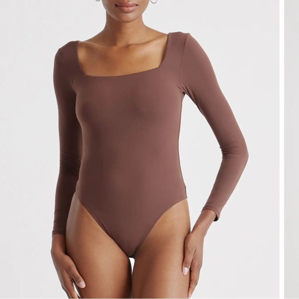 Quince Second Skin Square Neck Long Sleeve Bodysuit Size XS